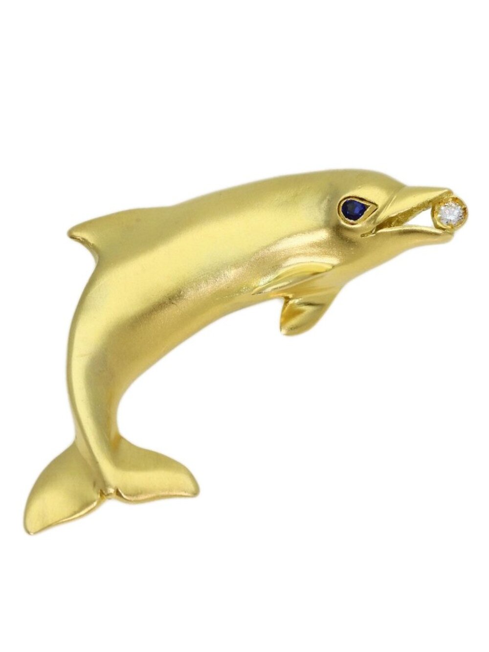 Tiffany & Co Dolphin Diamond Sapphire Brooch 18k Yellow Gold